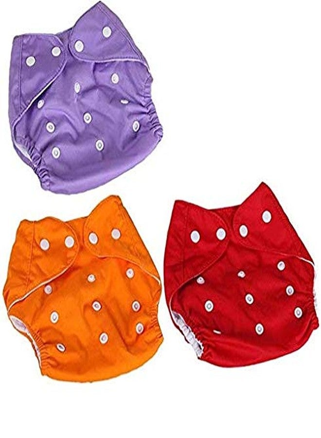 Crawl'in (Set of 3) Kids Diapers/Baby Cloth Diaper Reusable Nappies, Washable, Adjustable Size Nappy/Langot/Training Pants- Without Inserts(Purple, Green & Blue, Winter) (Assorted Colours) - Image 1