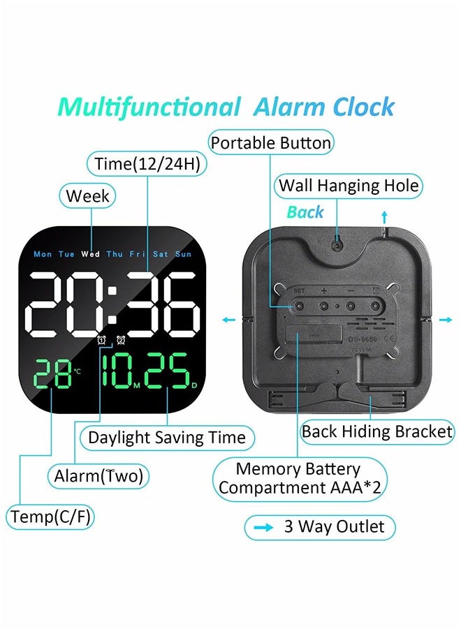 Generic - Digital Wall Clock, LED Digital Clock with Remote Control for Living Room Decoration, Week, Date, Temperature in 3 Colors, Auto Brightness, Standing and Hanging - Image 1