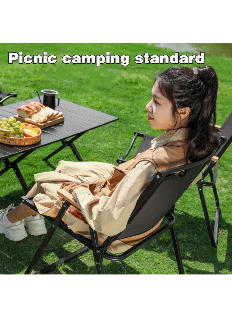 Jomoo - Luxury Camping Folding Chair – Sturdy, Comfortable, and Portable Outdoor Chair with Solid Wood Armrest, Thickened Steel Frame, and 250lbs Load Capacity – Ideal for Camping, Picnic, and Outdoor Adventures - Image 1