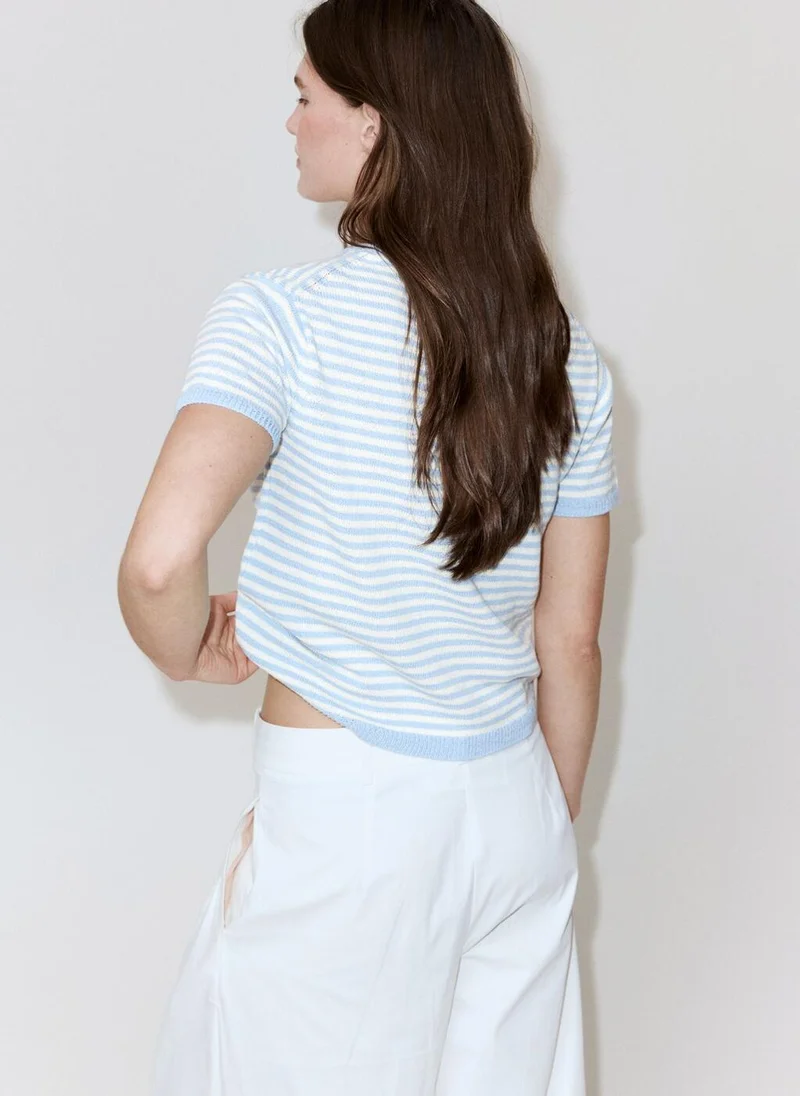مانجو Striped Short-Sleeved Sweater
