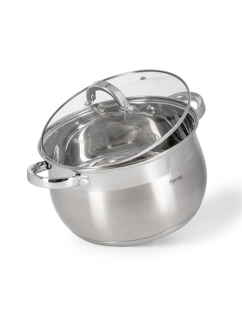 Fissman Stockpot with Glass Lid 24x14.5cm / 6.5 Liter with Measuring Mark, Stainless Steel Stockpot Felina Series | Stay-cool Handle | Induction Ready | Dishwasher Safe | Compatible with All Stovetops - Image 1