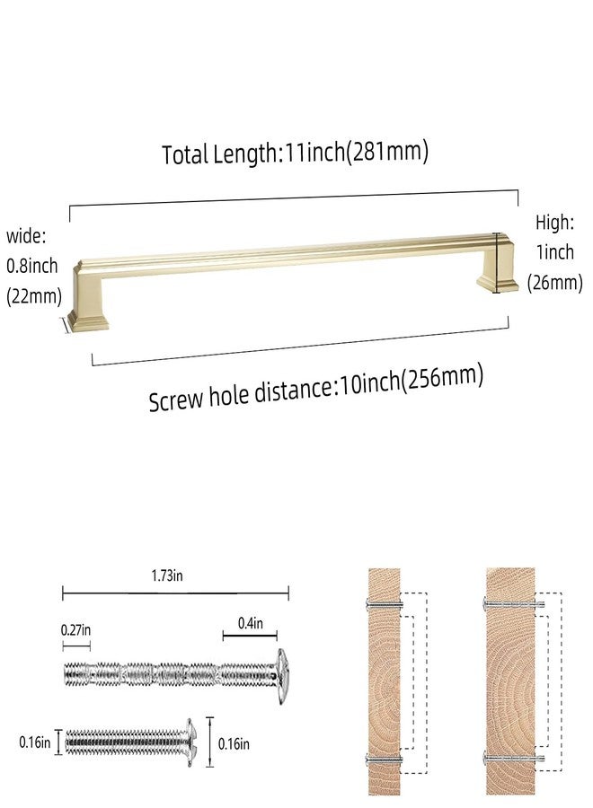 COTYKILEY 6 Pack 10 Inch(256mm) Brushed Brass Cabinet Handles Gold Kitchen Cabinet Pulls Cabinet Door Handles Kitchen Cabinet Hardware Cupboard Drawer Pulls Dresser Handles - Image 2