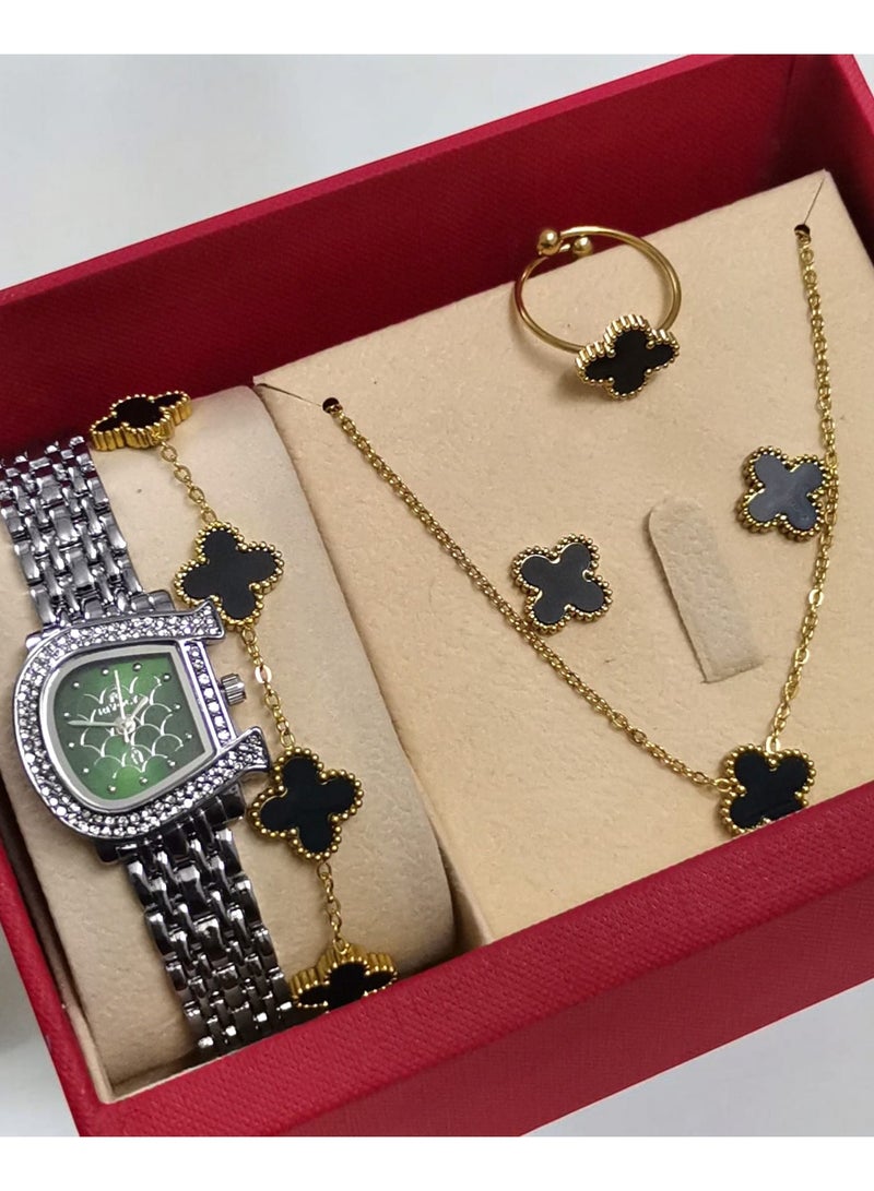 Rivoly Elegant women's stainless steel set consisting of a waterproof watch with a set of bracelets, rings, necklaces, and earrings - Image 1