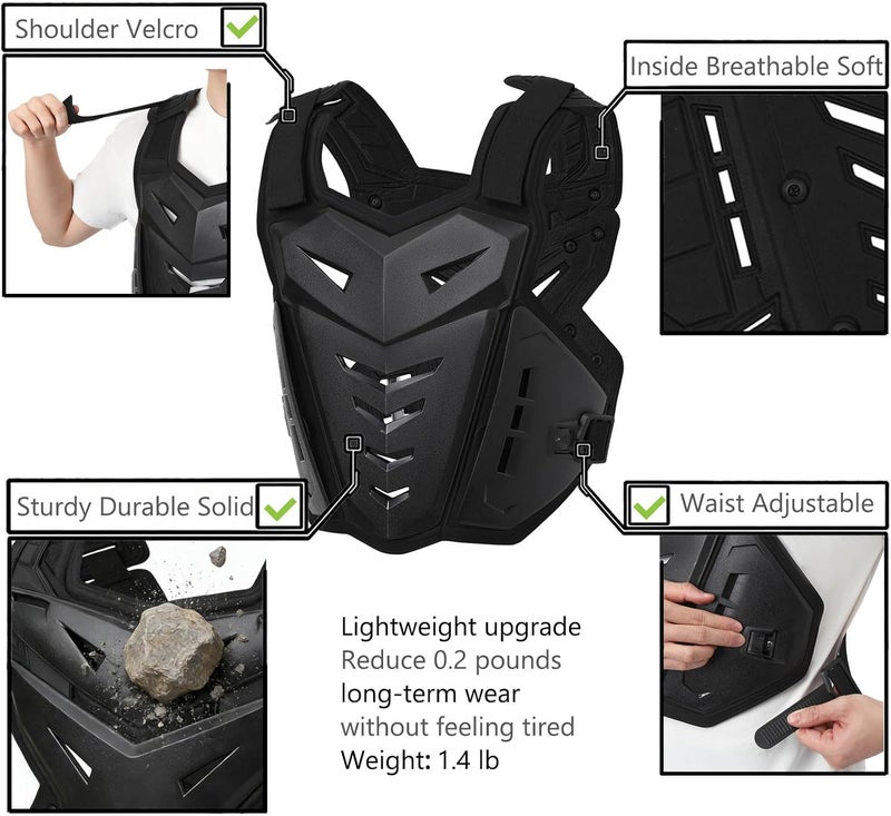 PETA Motorcycle Armor Body Guard Vest, Street Bike Riding Off-Road Racing Cycling Skiing Motocross Adult Chest Protector - Image 3
