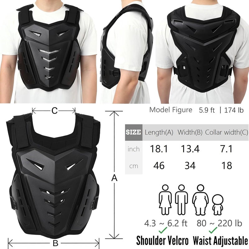 PETA Motorcycle Armor Body Guard Vest, Street Bike Riding Off-Road Racing Cycling Skiing Motocross Adult Chest Protector - Image 4
