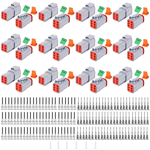 Cedolio 198PCS 6 Pin Way Deutsch DT Gray Connector 12 Set，Size 16 Solid Contacts Waterproof Electrical Wire Connector with Seal Plug for Truck, Off-Road Vehicles, Marine, Motorcycle Wiring. - Image 1