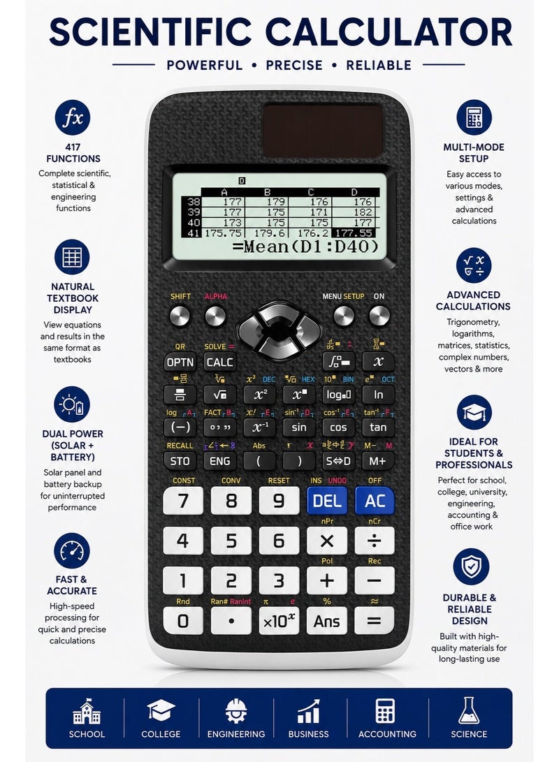 Fx - 991EX Class Wiz Scientific Calculator | 552 Functions | High Resolution LCD Display | Solar & Battery Powered | Advanced Engineering, Mathematics & Statistics Calculator