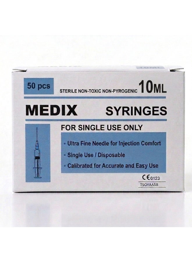 MEDIX Disposable Syringe 10ml for Medical & Clinical Use, Sterile Single-Use Syringes - Pack of 100 - Image 1