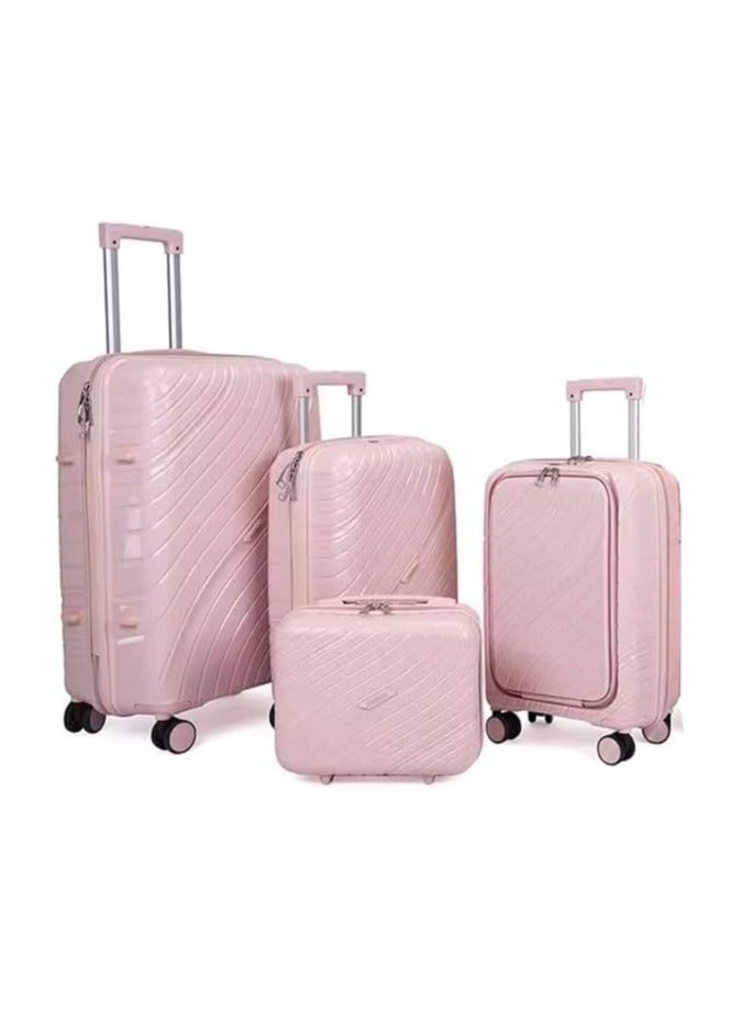4 PCS TROLLEY LUGGAGE ALUMINUM FRAME POLY CARBON MATERIAL, LUGGAGE SUITCASE SET AND CABIN LUGGAGE BAG SET PINK COLOUR