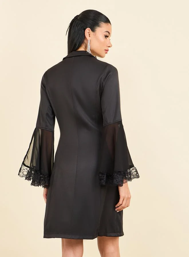 Styli Lace Cuff Blazer Dress