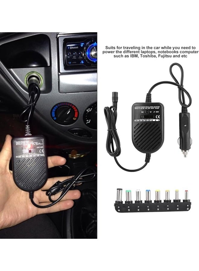 Terabyte Adjustable Output Voltage 80W DC Car Charger Adapter with Power LED Monitor, 8 Interchangeable Tips for Laptop Notebook, Stabilized Output, Low Ripple Low Interference - Image 1