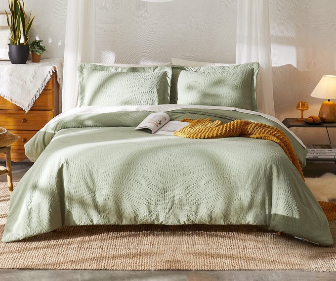 QUEEN COMFORTER SET BED IN A BAG SAGE GREEN 7PIECES BOTANICAL PATTERN ALL SEASON COMFORTABLE SEERSUCKER BEDDING WITH COMFORTER SHEETS PILLOWCASE SHAMS QUEEN 90X90