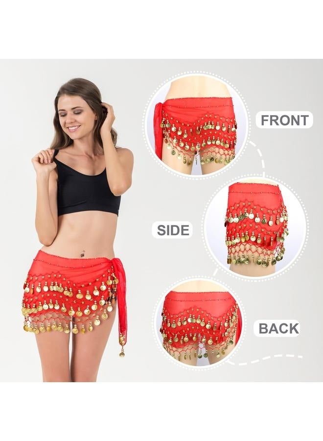Belly Dance Hip Scarf Waist Belt With Gold Coins Suitable For Girls，Belly Dance Hip Scarf, Women's Chiffon Belly Dancing Scarf with 128 Coins for Yoga Class  - Image 3