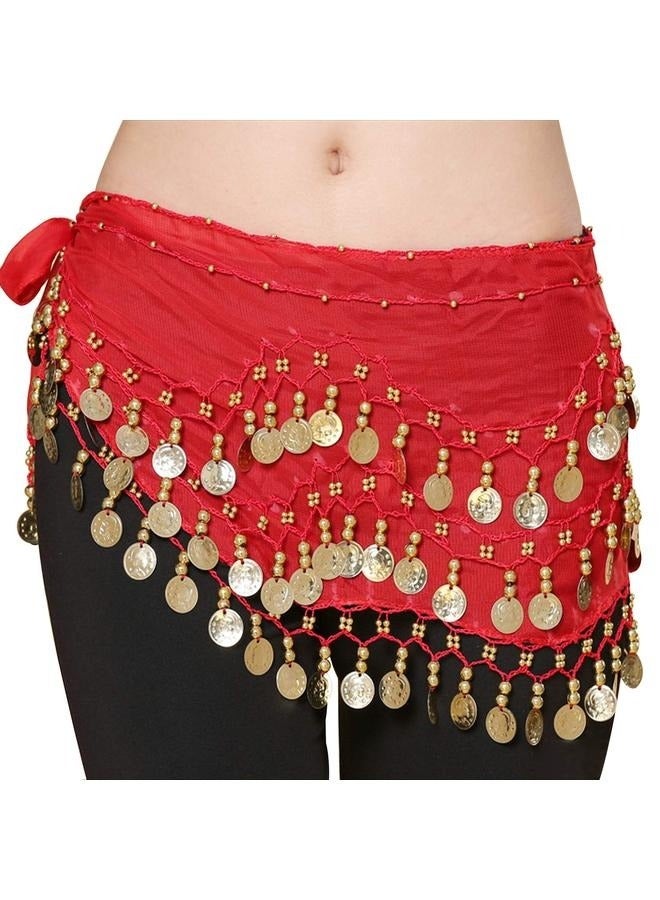 Belly Dance Hip Scarf Waist Belt With Gold Coins Suitable For Girls，Belly Dance Hip Scarf, Women's Chiffon Belly Dancing Scarf with 128 Coins for Yoga Class  - Image 5