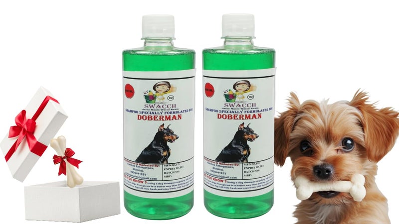 swacch Shampoo | Puppy Safe Shampoo | Doberman Dog Shampoo (500ml) (Pack of 2) Neem Alovera + Small White Bone | Dog Chew Bones | Teething chew Toy|Dental Teething | Combo Pack - Image 1