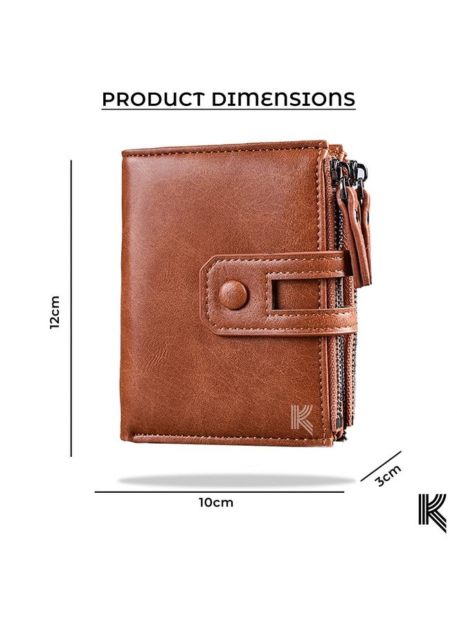 Kraptick Jinbaolai Double Zipper Multipurpose Stylish Casual Artificial Leather Wallet for Men (Brown) - Image 5