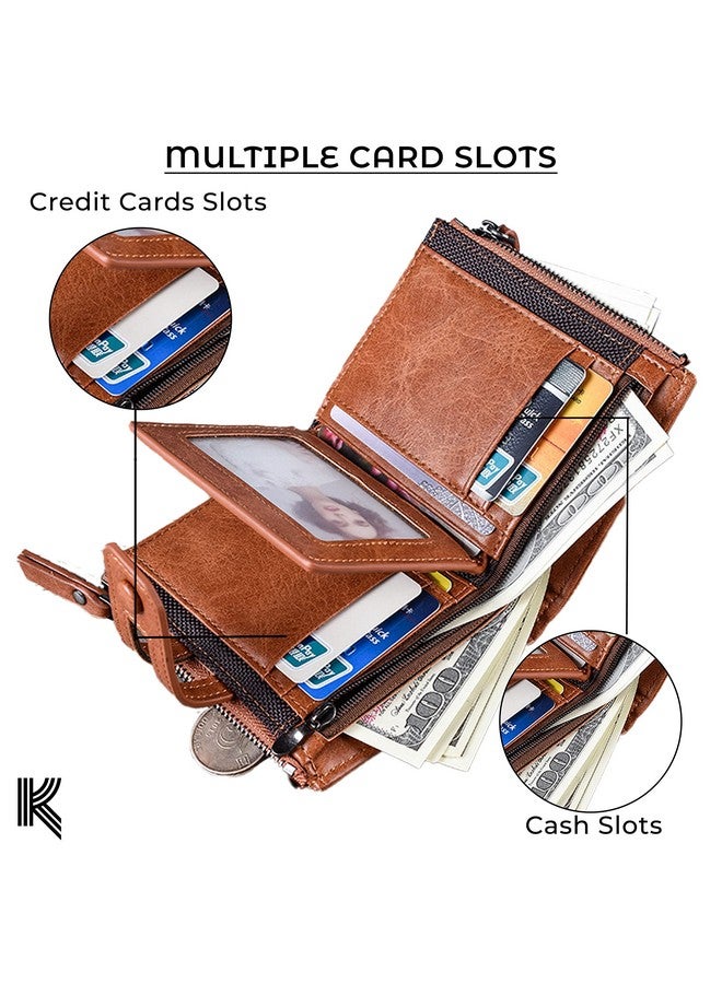Kraptick Jinbaolai Double Zipper Multipurpose Stylish Casual Artificial Leather Wallet for Men (Brown) - Image 4