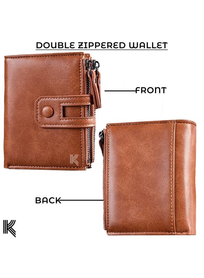 Kraptick Jinbaolai Double Zipper Multipurpose Stylish Casual Artificial Leather Wallet for Men (Brown) - Image 2
