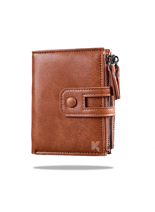 Kraptick Jinbaolai Double Zipper Multipurpose Stylish Casual Artificial Leather Wallet for Men (Brown) - Image 1