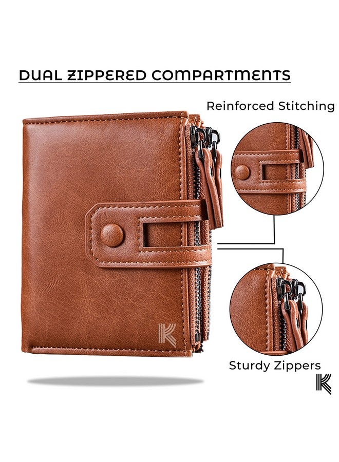Kraptick Jinbaolai Double Zipper Multipurpose Stylish Casual Artificial Leather Wallet for Men (Brown) - Image 3