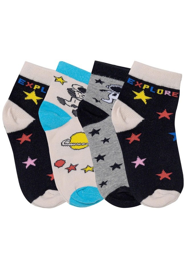 BODYCARE Kids Ankle Length Socks Pack of 4 Cotton Soft Stretchable Comfortable Antibacterial Moisture Wicking Socks for Sports Casual Use All Season - Image 1