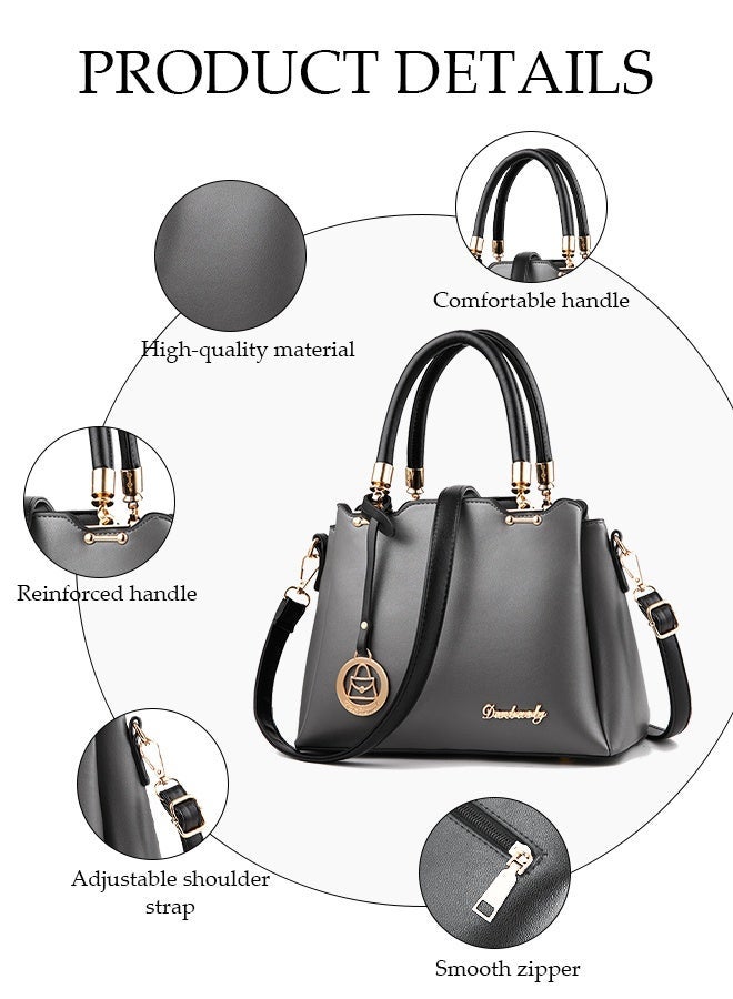 DUNISO Women PU Leather Satchel HandbagCrossbody Handbag Shoulder Bag for WomenElegant Floral Pattern HandbagWomen Fashion Faux Leather Shoulder BagTrendy Double Handle PurseSmall Totes - Image 4