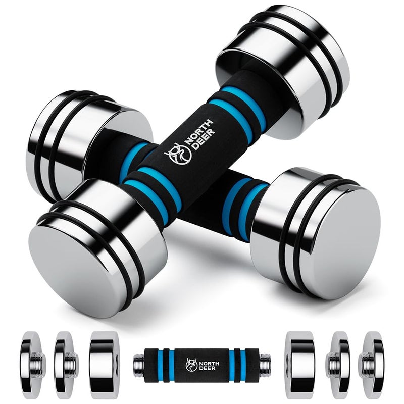 Northdeer Hand Weight Set of 2 for Women 5lb Pair (3lb/4lb/5lb) Adjustable Dumbbells with Foam Handles Chrome Home Exercise Gym Workout (Standard-Finish 5lbÃ—2) - Image 1