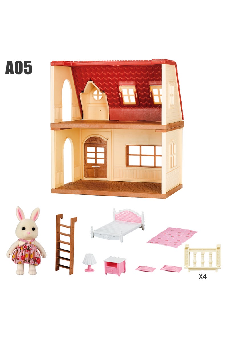 A05 Simulation Kitchen Forest Family Small House Double Three- Story Villa Reindeer Animal Model Gi