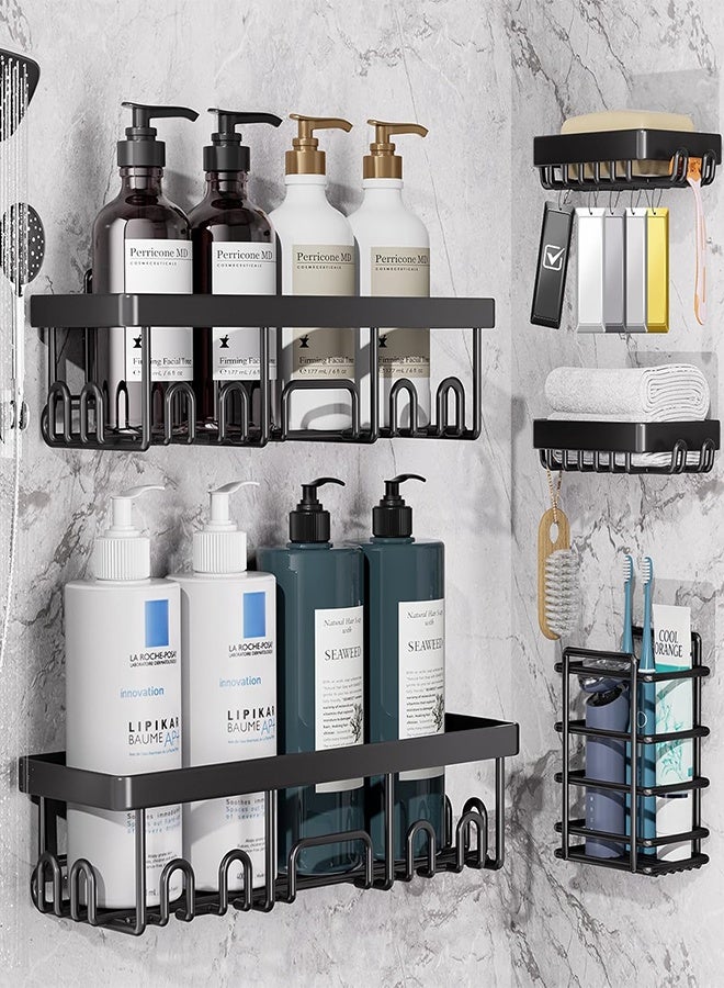 MTSOVIV 5-Pack Rustproof & Waterproof Shower Caddy 5-Pack, No Drilling Adhesive Corner Shower Shelves, Rack For Inside Shower, Large Bathroom Organizer Storage Accessories, Ideal for Home&Kitchen, Black - Image 1