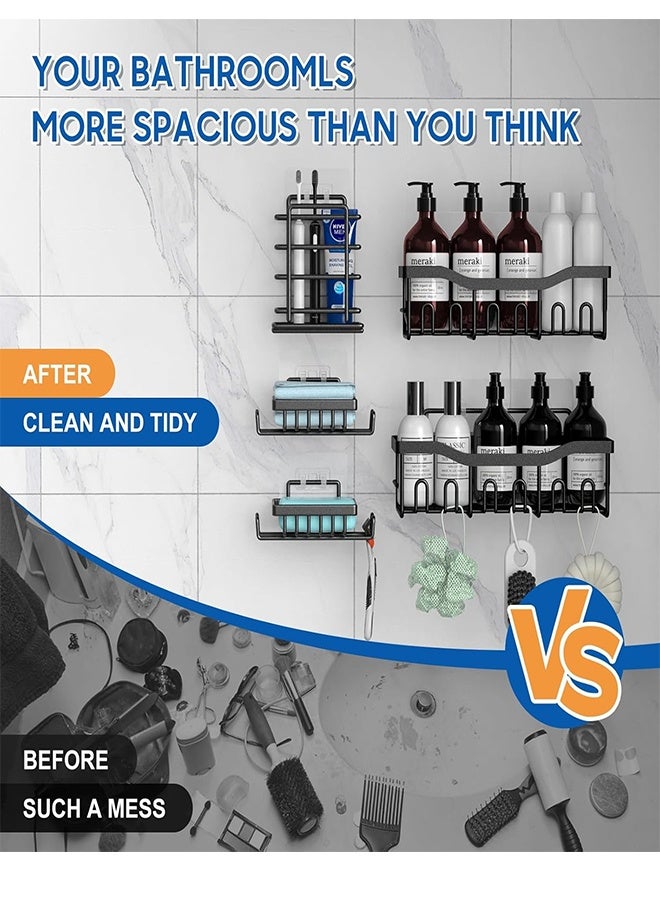 MTSOVIV 5-Pack Rustproof & Waterproof Shower Caddy 5-Pack, No Drilling Adhesive Corner Shower Shelves, Rack For Inside Shower, Large Bathroom Organizer Storage Accessories, Ideal for Home&Kitchen, Black - Image 3