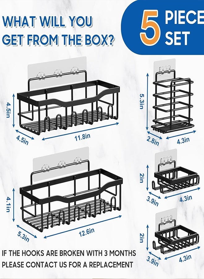 MTSOVIV 5-Pack Rustproof & Waterproof Shower Caddy 5-Pack, No Drilling Adhesive Corner Shower Shelves, Rack For Inside Shower, Large Bathroom Organizer Storage Accessories, Ideal for Home&Kitchen, Black - Image 4