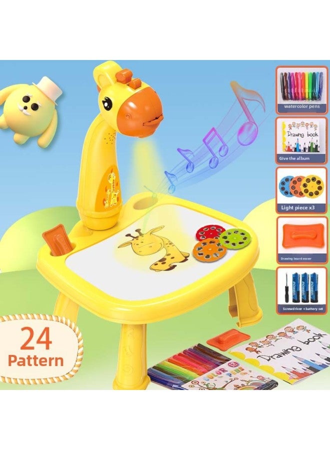 Fawn Projection Painting Toy Writing Board Multi-functional Children's Writing Board With Light Music Projection Drawing Board-Color:Fawn-Yellow (with Music) - Image 1