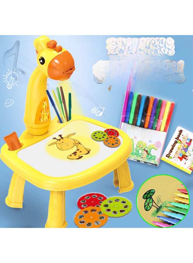 Fawn Projection Painting Toy Writing Board Multi-functional Children's Writing Board With Light Music Projection Drawing Board-Color:Fawn-Yellow (with Music) - Image 2
