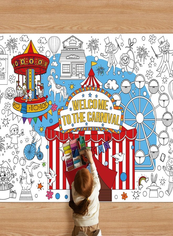 KIRIN Circus Carnival Giant Coloring Poster Circus Carnival Theme Birthday Party Decorations with 51.2x31.5 Inch Large Coloring Tablecloth Banner DIY Drawing Paper Sheet - Image 1