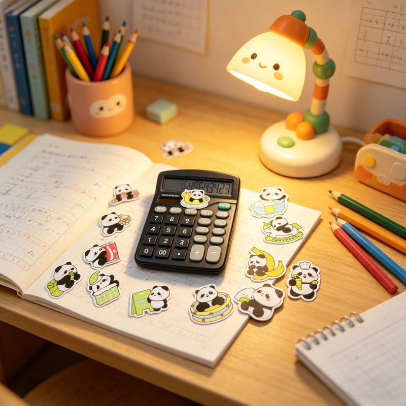 Minimalist Black Business Calculator 12 Digit Large Screen Digital Display Dual Power Supply Financial Grade Buttons Home Study Office Use Includes Random Panda Stickers - Image 4