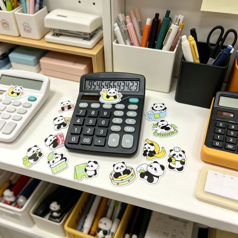 Minimalist Black Business Calculator 12 Digit Large Screen Digital Display Dual Power Supply Financial Grade Buttons Home Study Office Use Includes Random Panda Stickers - Image 2