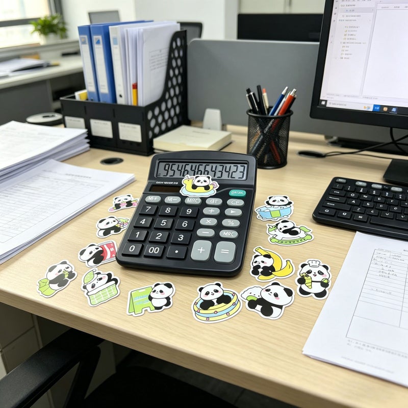Minimalist Black Business Calculator 12 Digit Large Screen Digital Display Dual Power Supply Financial Grade Buttons Home Study Office Use Includes Random Panda Stickers - Image 3