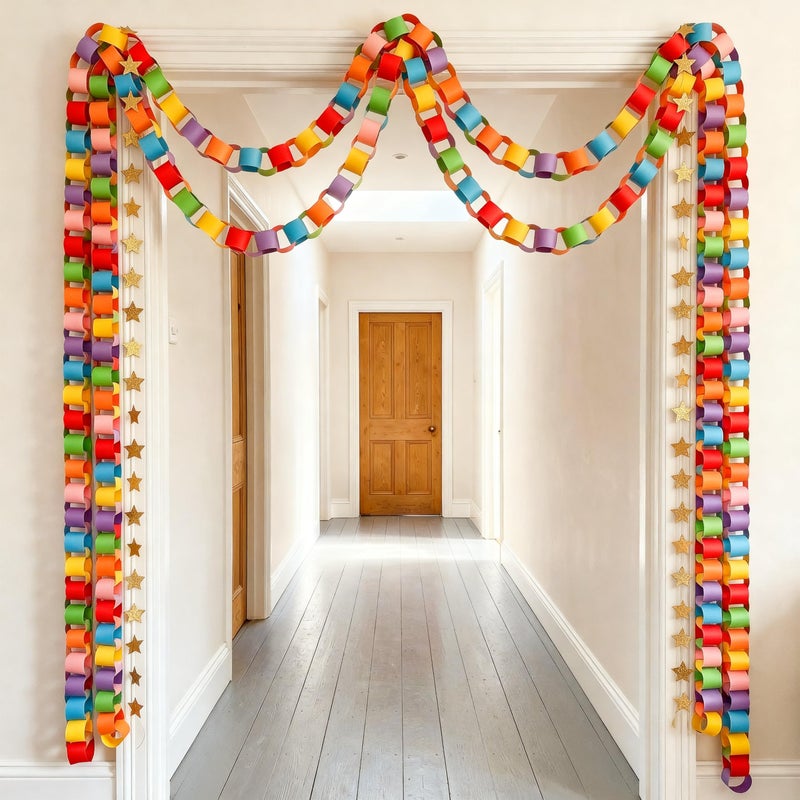 Maitys 500 Sheets Paper Chain Strips and Mirror Star Garland 13 Feet Paper Crafts Banner with Double Sided Tape for Crafting Birthday Wedding Festival Theme Party Decor (Multicolor,3 x 8 Inches) - Image 1