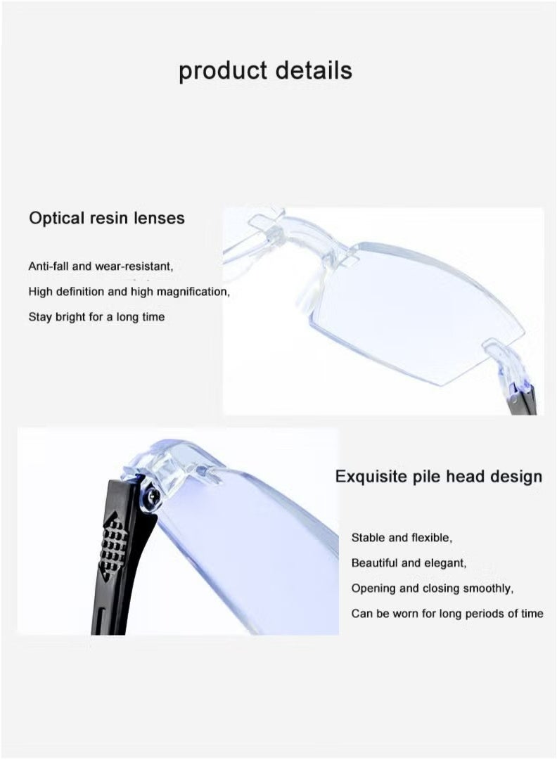 يوجي 2pcs Frameless قراءة النظارات المضادة للضوء الأزرق الراتنج HD قراءة النظارات للمسنين - Image 4