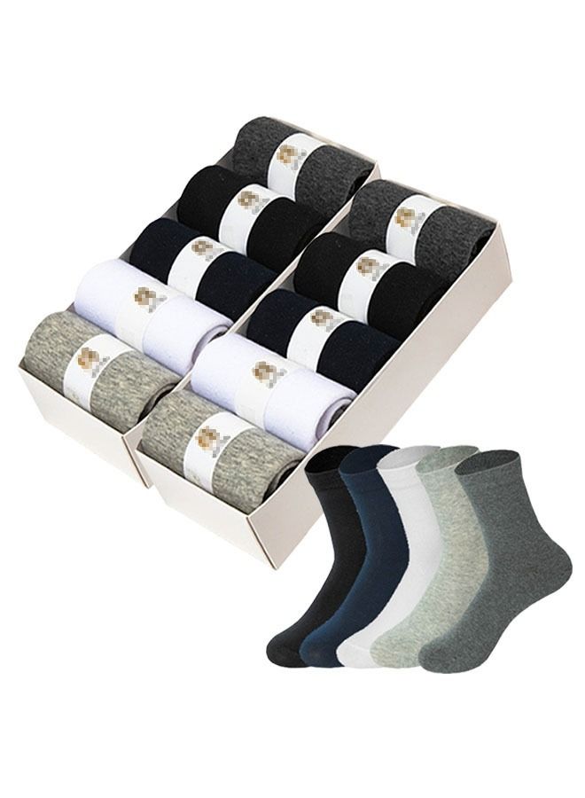 ZCM-HAPPY 10 Pairs Men's Mixed Color Cotton Mid-cut Exquisite Business Socks Calf Socks - Image 1