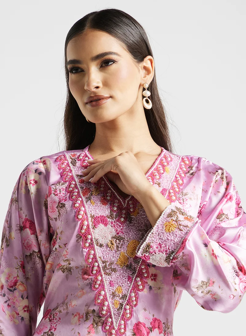 ARABIAN CLOSET Embellished Belted Jalabiya
