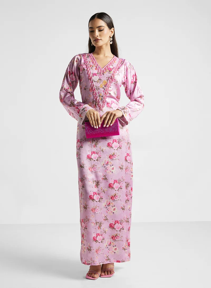 ARABIAN CLOSET Embellished Belted Jalabiya