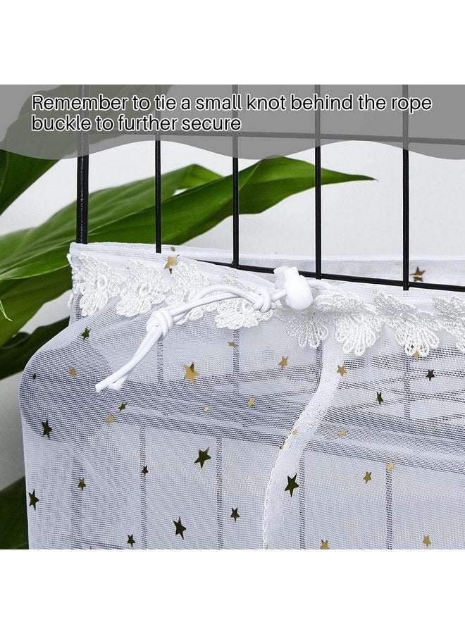 Shappy Large Bird Cage Cover Birdcage Nylon Mesh Net Cover Seed Feather Catcher Twinkle Star Universal Birdcage Cover Bird Seed Guard Skirt for Parakeet Macaw African Square Cage (White)  - Image 5