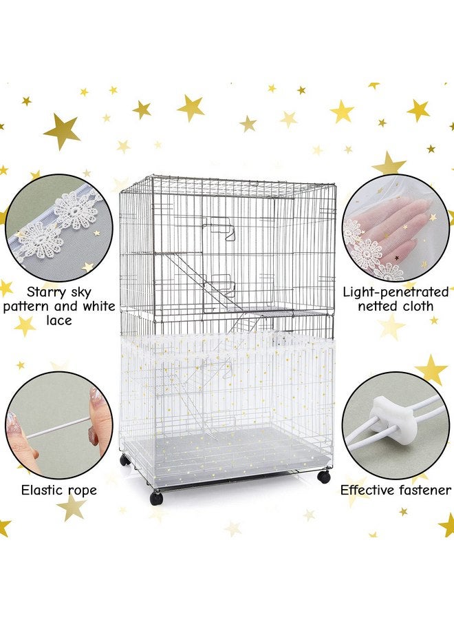 Shappy Large Bird Cage Cover Birdcage Nylon Mesh Net Cover Seed Feather Catcher Twinkle Star Universal Birdcage Cover Bird Seed Guard Skirt for Parakeet Macaw African Square Cage (White)  - Image 3
