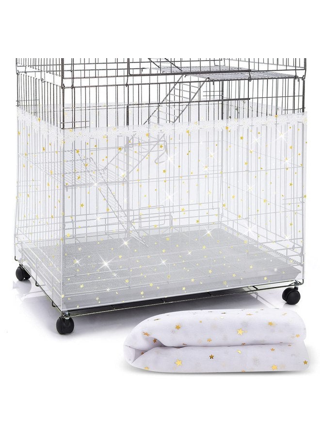 Shappy Large Bird Cage Cover Birdcage Nylon Mesh Net Cover Seed Feather Catcher Twinkle Star Universal Birdcage Cover Bird Seed Guard Skirt for Parakeet Macaw African Square Cage (White)  - Image 1