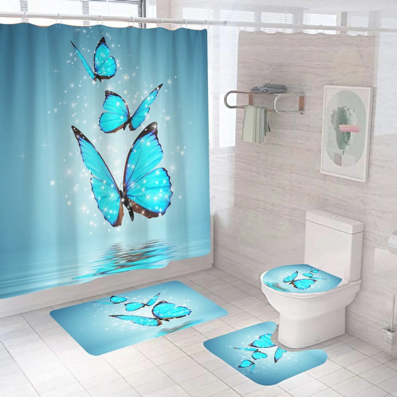 Y&D 100% Polyester 3d Digital Printing 4 Piece Bathroom Sets With Shower Curtain and Rugs - Image 1