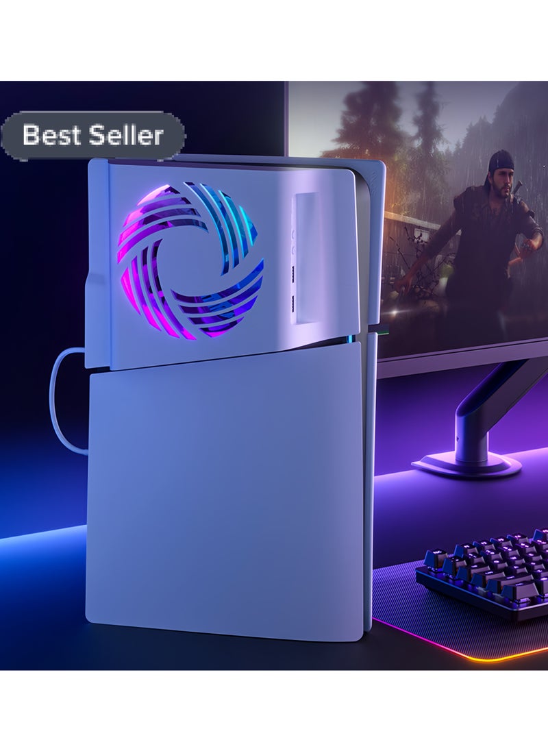 AOLION PS5 Slim Cooling Fan – RGB Lighting, Intelligent Temperature Control, Ultra-Quiet 1600 RPM Fan, USB Ports, and Enhanced Heat Dissipation for PlayStation 5 Slim  - Image 1