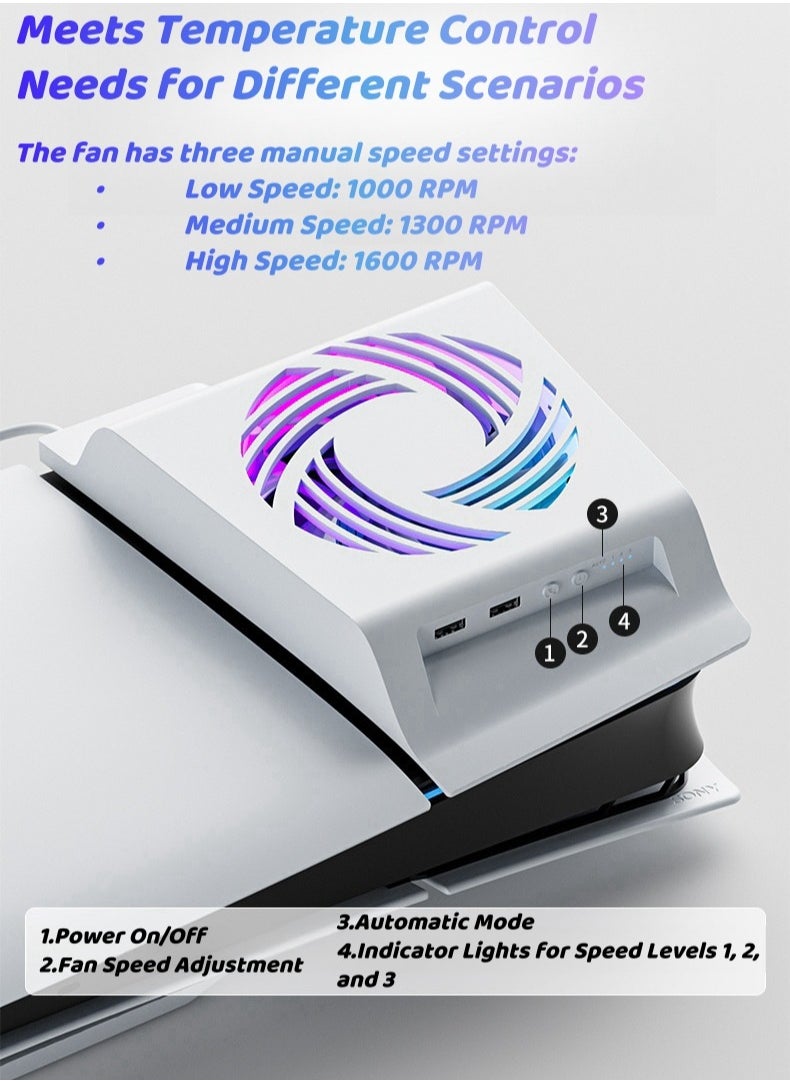 AOLION PS5 Slim Cooling Fan – RGB Lighting, Intelligent Temperature Control, Ultra-Quiet 1600 RPM Fan, USB Ports, and Enhanced Heat Dissipation for PlayStation 5 Slim  - Image 3