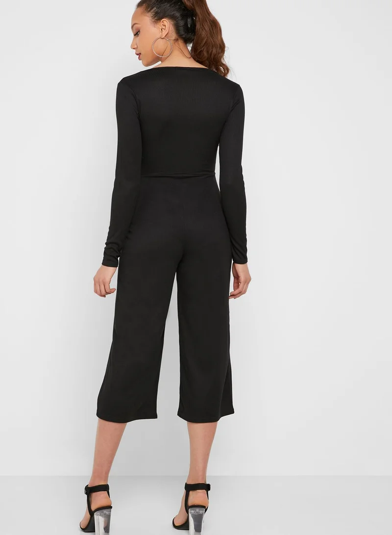 Missguided Square Neck Ribbed Jumpsuit