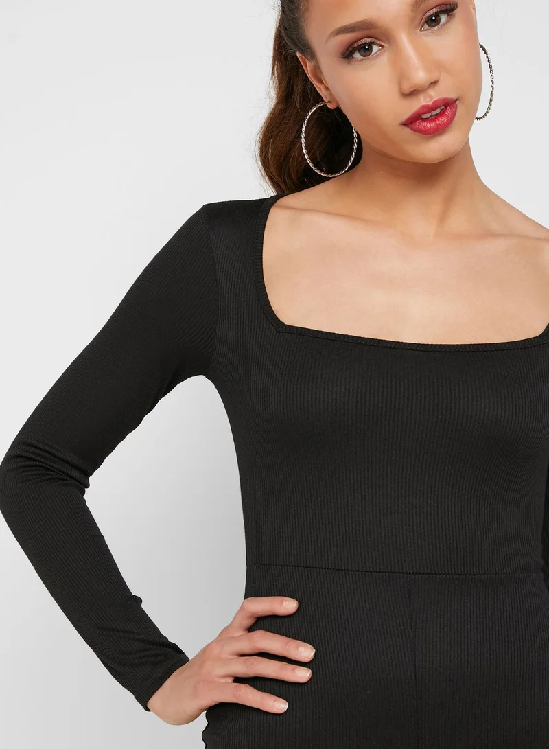 Missguided Square Neck Ribbed Jumpsuit